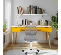 FurnitureR Silla de Trabajo para Adolescentes y niñas, giratoria de 360 Grados, Baja y Media de Malla de Polipropileno, Asiento Trasero de Tela, Altura Ajustable, Ruedas rodantes, Tela Gris