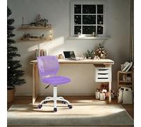 FurnitureR Silla de Trabajo para Adolescentes y niñas, giratoria de 360 Grados, Baja y Media, de Malla de Polipropileno, Asiento Trasero, Altura Ajustable, Ruedas rodantes, Tela Morada