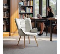 FurnitureR - Sillas de recepción, sillón de Scandic, Tejido Beige con Respaldo Alto a Cuadros y Patas de Madera de Haya, Altura 45 cm, para Conversaciones en la Escuela, recepción y Consulta