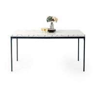 FurnitureR White Mármol Rectangular Dining Mesa, for 4-6 Personas, Modern Minimalist Design, Thick Wood Top with Metal Frame, Elegant Centerpiece for Home Or Office, Outdoor & Interior, 150 x 75 x 75