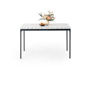 FurnitureR White Mármol Rectangular Dining Mesa, L120 CM for 4-6 Personas, Modern Minimalist Design, Thick Wood Top with Metal Frame, Elegant Centerpiece for Home or Office, Outdoor & Interior, 120 x