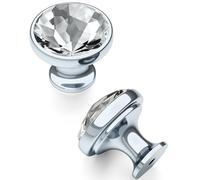 FURNIWARE 10 piezas de pomos de muebles de cristal, pomos para armarios de cromo, pomos de cocina de diamante 34,2 mm, modernos pomos para cajones de plata, pomos para armarios, tirador de puerta de