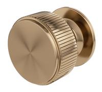 FURNIWARE Paquete de 10 pomos de bronce champán para gabinete, manijas de cajón sólidas, manija de un solo agujero de 32 mm, tiradores de armario de cocina con diseño moleteado de líneas, pomos de