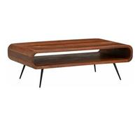 Furnix Mesa de Centro Moderna 90x55x30 cm Madera Maciza de Sheesham y Metal Mesa Auxiliar con Estante inferior para Salón Mesita Café Rectangular para Sofá