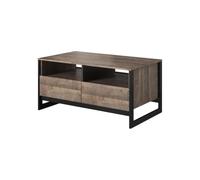 FURNLUX Arden - Mesa de centro moderna, color negro/roble oscuro, madera de ingeniería, melamina, MDF, acero, 109 x 61 x 53 cm, con 2 cajones y estantes, color negro