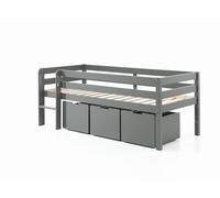 FURNLUX Cama alta Pino, 105 x 208 x 83 cm, cama infantil con 3 cajones, gris, estilo escandinavo, 90 x 200 cm, superficie de descanso de pino y tablero de fibra de densidad media