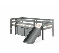 FURNLUX Cama alta Pino con tobogán, 90 x 200 cm, color gris, pino/MDF, 175 x 208 x 83 cm, con 2 cajones de almacenamiento