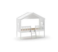 FURNLUX Cama infantil, 90 x 200 cm, cama alta con escalera, color blanco, pino y tablero DM, 120 x 213 x 202 cm