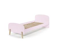 FURNLUX Cama infantil de 90 x 200 cm, cama individual, color rosa, diseño moderno, esquinas redondeadas, MDF y madera de pino, 206 x 95 x 73 cm, con somier enrollable