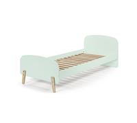 FURNLUX Cama infantil de 90 x 200 cm, cama individual, color verde menta, diseño moderno, cabeceros y pies redondeados, MDF y madera de pino, 206 x 95 x 73 cm, incluye somier enrollable