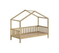 FURNLUX Cama infantil Nature, 90 x 200 cm, roble macizo, beige, con barra de seguridad, 97 x 211 x 170 cm