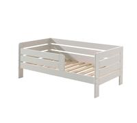 FURNLUX Cuna blanca, 76 x 144 x 56 cm, 23 kg, madera maciza de pino, requiere montaje, rectangular, con instrucciones de montaje, con rejilla de seguridad