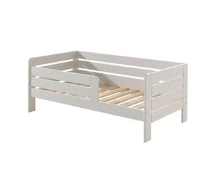FURNLUX Cuna blanca, 76 x 144 x 56 cm, 23 kg, madera maciza de pino, requiere montaje, rectangular, con instrucciones de montaje, con rejilla de seguridad