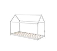 FURNLUX Cuna CABANE, 90 x 200 cm, cama individual, color blanco, madera de pino, diseño cerca del suelo, 98 x 206 x 142 cm