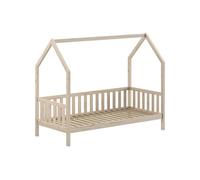 FURNLUX Cuna CABANE, beige, 98 x 208 x 169 cm, 26 kg, diseño de cama de casa con barandilla, madera maciza de pino, instrucciones de montaje incluidas, para colchón de 90 x 200 cm
