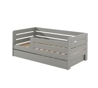 FURNLUX Cuna con cajón, 70 x 140 cm, gris, listones horizontales, madera de pino, dimensiones totales 76 x 144 x 56 cm