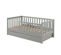 FURNLUX Cuna de madera de pino, 70 x 140 cm, color gris, 76 x 148 x 60 cm, con listones verticales y cajón