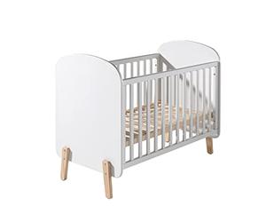 FURNLUX Cuna KIDDY, madera de pino y MDF, 60 x 120 cm, color blanco, 68 x 129 x 96 cm, somier de listones de altura regulable en 3 niveles