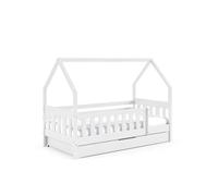 FURNLUX Cuna Lena, 80 x 190 cm, cama de casa, color blanco, moderna, con cajón, madera de pino, 198 x 86 x 125 cm