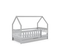 FURNLUX Cuna Lena, 80 x 190 cm, cama de casa, gris, moderna, con cajón, madera de pino, 198 x 86 x 125 cm