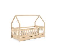 FURNLUX Cuna Lena de 80 x 160 cm, diseño de cama, beige, moderno, con cajón, madera de pino, 168 x 86 x 125 cm