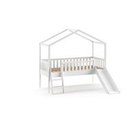 FURNLUX Dallas - Cama infantil (90 x 200 cm, cama alta con tobogán, estilo escandinavo, con espacio de almacenamiento, madera de pino, 192 x 209 x 202 cm, barandilla de seguridad, acabado al agua)