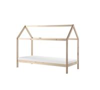 FURNLUX Dallas Cuna, 90 x 200 cm, diseño de cama de casa, beige, minimalista, marco de madera de pino, 99 x 208 x 160 cm, con colchón