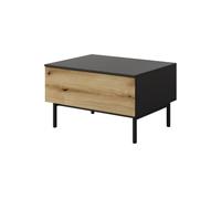 FURNLUX LANG Mesa de centro roble negro 80 x 60 x 49 cm, 25 kg, con 2 cajones, madera de ingeniería, melamina, tablero de fibra de densidad media y acero, para salón