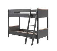 FURNLUX London - Litera de melamina y pino macizo, 90 x 200 cm, color gris, moderna, escalera reversible, 139 x 211 x 160 cm