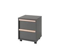 FURNLUX London Mesita de noche de madera gris, 49 x 40 x 60 cm, con 2 cajones de cierre suave, melamina y pino macizo