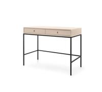 FURNLUX Mesa consola mono 104 x 50 x 78 cm, color beige con patas negras, 23 kg, madera de ingeniería, melamina, tablero DM y acero, 2 cajones