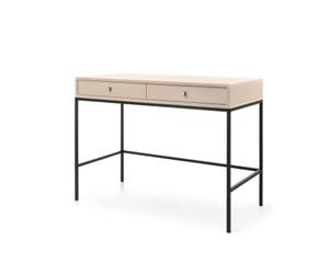 FURNLUX Mesa consola mono 104 x 50 x 78 cm, color beige con patas negras, 23 kg, madera de ingeniería, melamina, tablero DM y acero, 2 cajones