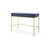 FURNLUX Mesa consola mono azul marino con detalles dorados, madera de ingeniería/MDF/acero, 104 x 50 x 78 cm, 2 cajones, moderna