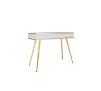 FURNLUX Mesa consola ORO, color blanco con detalles dorados, melamina, MDF/ABS, 102 x 50 x 79 cm, rectangular, diseño moderno