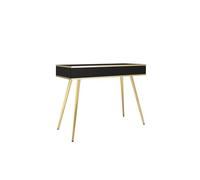 FURNLUX Mesa consola ORO, color negro con detalles dorados, melamina, MDF/ABS, 102 x 50 x 79 cm, rectangular, diseño moderno
