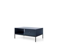 FURNLUX Mesa de centro Mono azul marino con patas negras, madera y acero, 104 x 68 x 46 cm, con 2 cajones y estante
