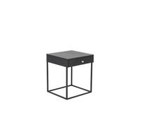 FURNLUX Mesita de noche Bakal, color negro, metal, 41 x 43 x 50 cm, diseño nórdico, recubrimiento de polvo, con cajón y botón de latón
