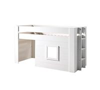 FURNLUX NOAH Cama alta, 90 x 200 cm, cama infantil con zona de juegos, color blanco, construcción de MDF, 96 x 214 x 121 cm, escalera montable por ambos lados