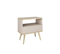 FURNLUX ORO - Mesita de noche, color beige con detalles dorados, melamina, MDF/ABS, 54 x 39 x 59 cm, cajón y estante abierto, estilo moderno