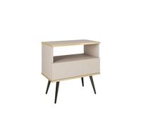FURNLUX ORO - Mesita de noche (melamina, MDF y ABS, 54 x 39 x 59 cm, con cajón y estante abierto, estilo moderno), color beige