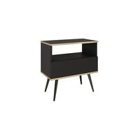 FURNLUX ORO - Mesita de noche (melamina, tablero DM y ABS, 54 x 39 x 59 cm, con cajón y estante abierto, diseño moderno), color negro