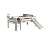 FURNLUX Pino - Cama alta con tobogán, 90 x 200 cm, color blanco, estilo escandinavo, madera de pino y MDF, 175 x 208 x 83 cm, con estante colgante