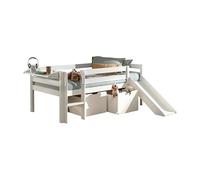FURNLUX Pino - Cama alta con tobogán, 90 x 200 cm, color blanco, pino y tablero DM, 175 x 208 x 83 cm, con 2 cajones y estante colgante
