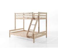 FURNLUX Pino - Cama familiar, 158 x 208 x 167 cm, cama doble con cama superior de 90 x 200 cm y 140 x 200 cm, color beige, estilo escandinavo, madera de pino maciza, acabado natural