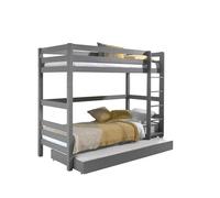 FURNLUX Pino - Litera, 90 x 200 cm, color gris, madera de pino, cama alta con escalera y somier, 106 x 210 x 182 cm