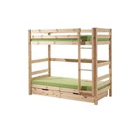 FURNLUX Pino - Litera (90 x 200 cm, estilo escandinavo, con 2 cajones, madera maciza de pino, 106 x 210 x 182 cm, somier incluido