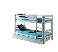 FURNLUX Pino - Litera (90 x 200 cm, madera de pino, incluye somier y cajón, 106 x 210 x 140 cm), color blanco