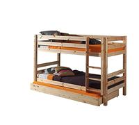 FURNLUX Pino - Litera (90 x 200 cm, madera de pino macizo, con cajón, escalera reversible, somier incluido, 106 x 210 x 140 cm)