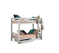 FURNLUX Pino - Litera (90 x 200 cm, madera maciza de pino, con escalera y 2 cajones, 106 x 210 x 161 cm), color blanco