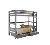 FURNLUX Pino - Litera (90 x 200 cm, madera maciza de pino, con escalera y 2 cajones, 106 x 210 x 182 cm), color gris